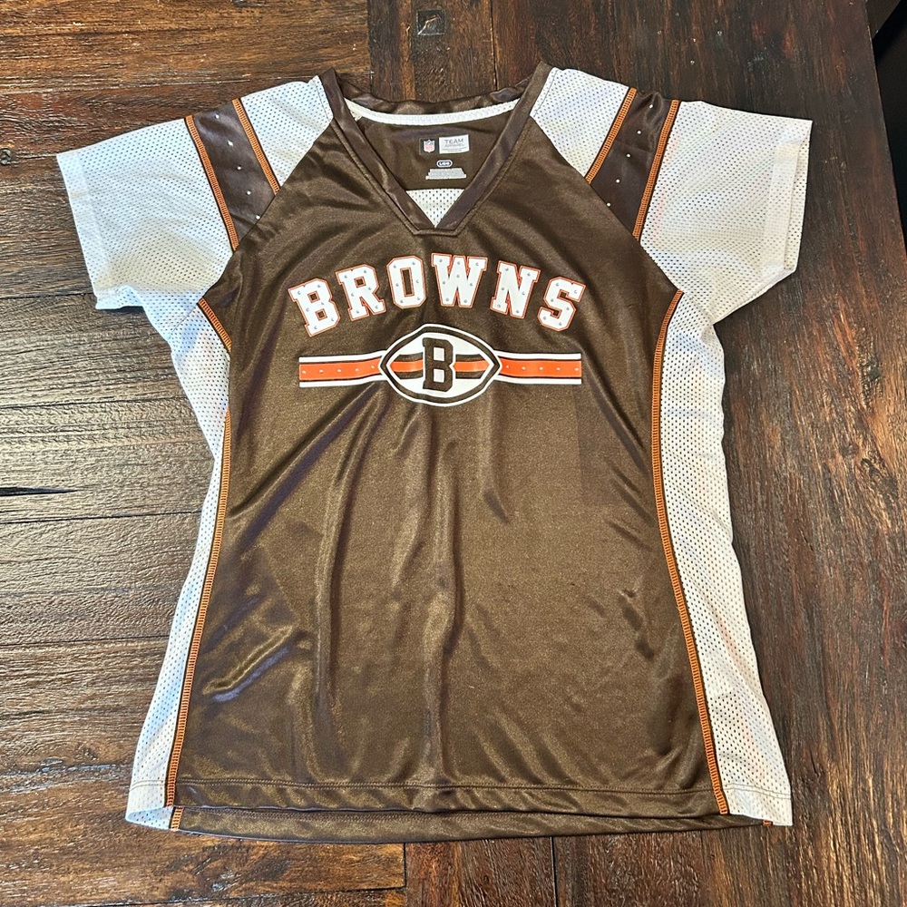 NFL Cleveland Browns Brown & White Jersey Tee with Orange Trim and Rhinestones